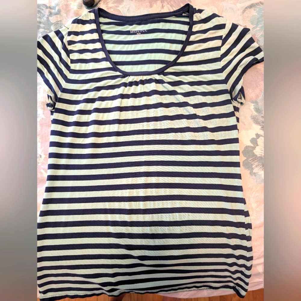 Merona Teal Striped Short Sleeve Top